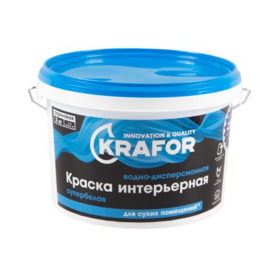 Краска В/Д интер супербелая 3кг (1) Krafor (син) в Твери
