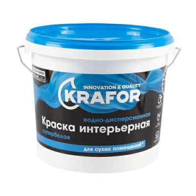 Краска В/Д интер супербелая 6,5кг (1) Krafor (син) в Твери